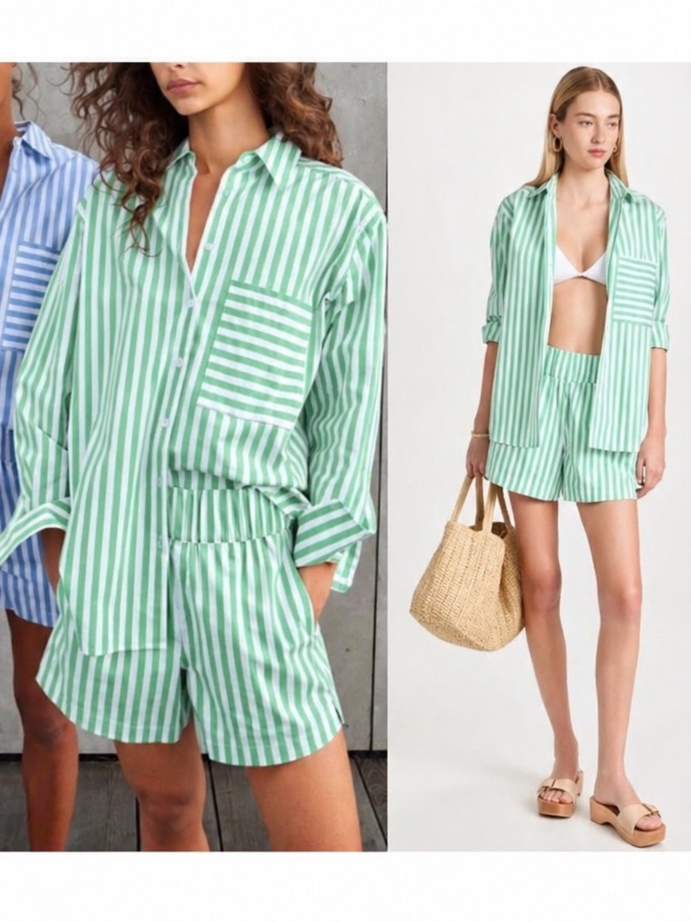 AYR Deep End silk blend green striped shirt L